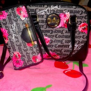 Juicy Couture Pink Flowers Purse with Matching Wallet
